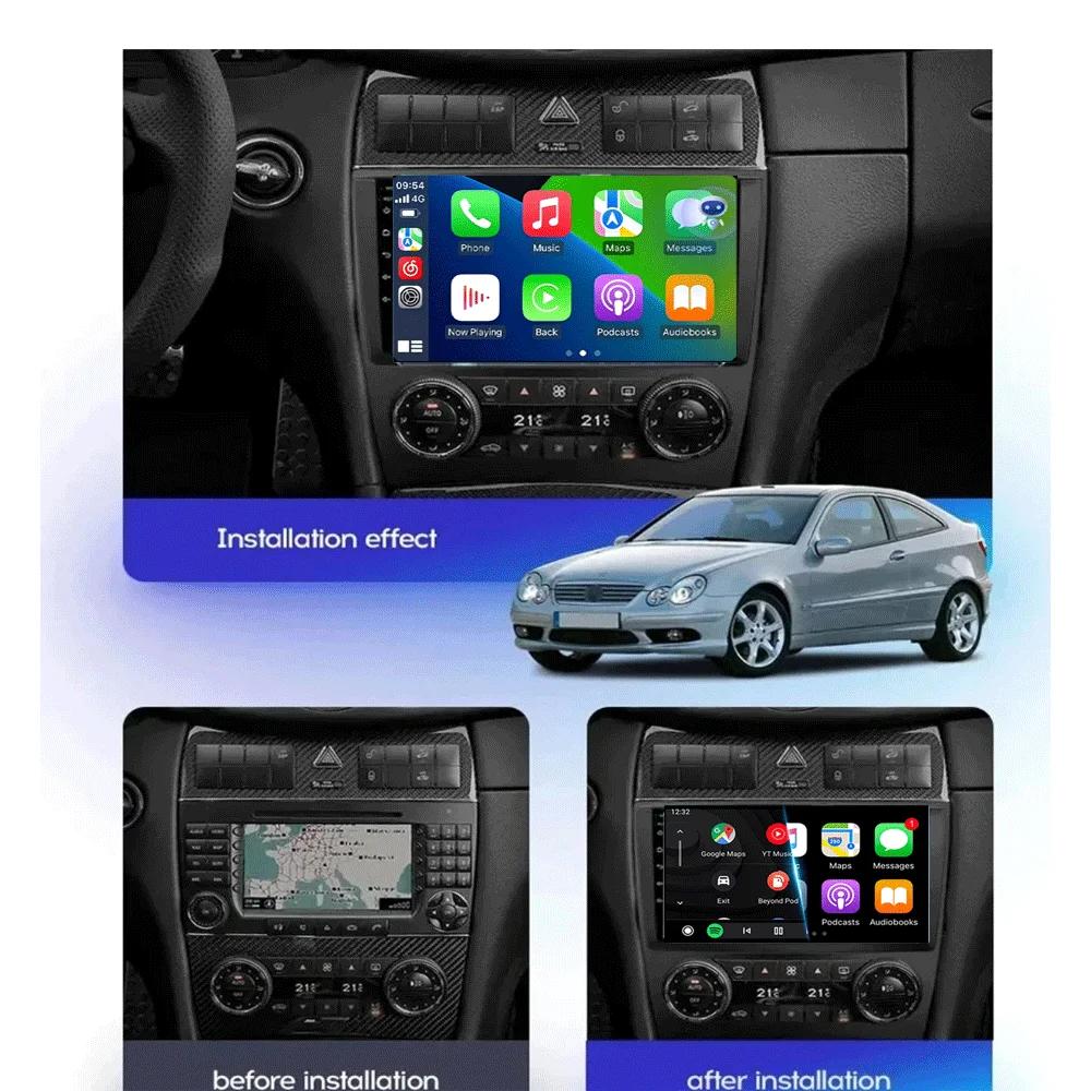 Автомобильное радио Android 14 Carplay для Benz W203 W209 C180 C200 C220 C230 2004 - 2011 Навигация GPS Мультимедийный плеер Wi-Fi+4G BT Авто