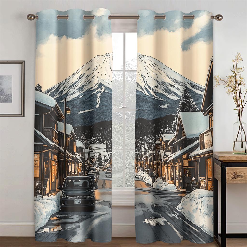 3D сверкающие шторы Fuji Mountain Romantic Joy подходят для спальни, гостиной, кухни, декора, новые поступления, ограниченное по времени предложение, 2 шт.