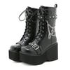 Gdgydh Большой размер 43 Весенне-осенние женские ботинки на платформе с цепями, ботинки в стиле панк, череп, гот, INS, женская обувь для косплея, армейские ботинки