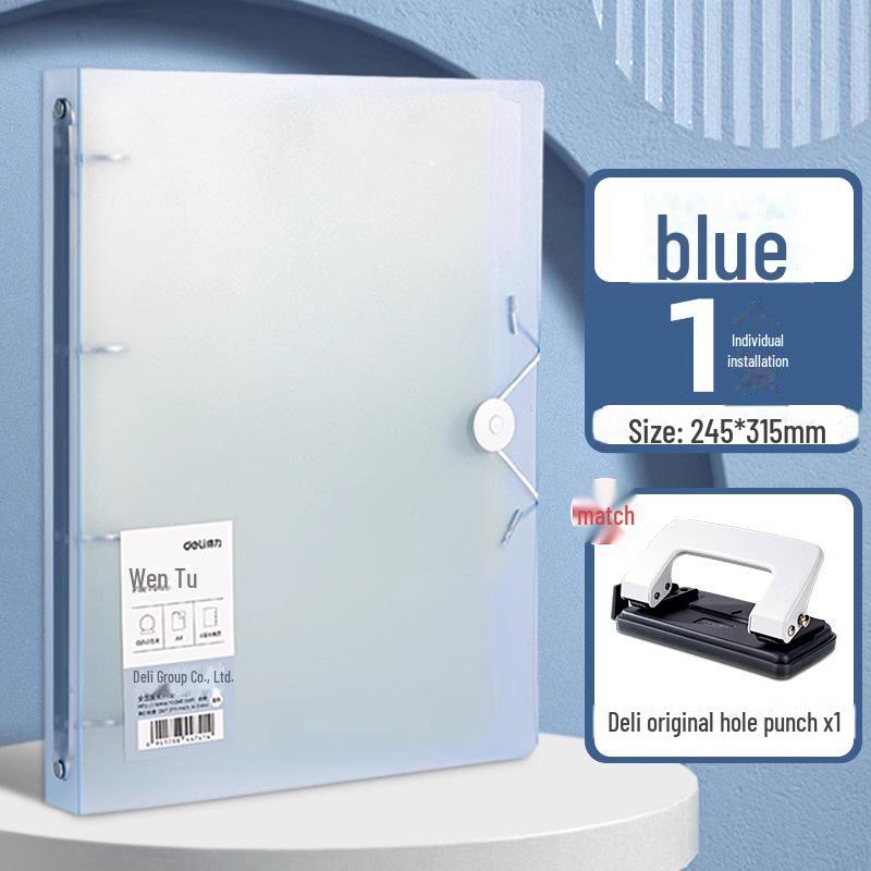 Папка-регистратор формата А4 с четырьмя отверстиями, бумагой для проверки пробивки отверстий и большим объемом для хранения.