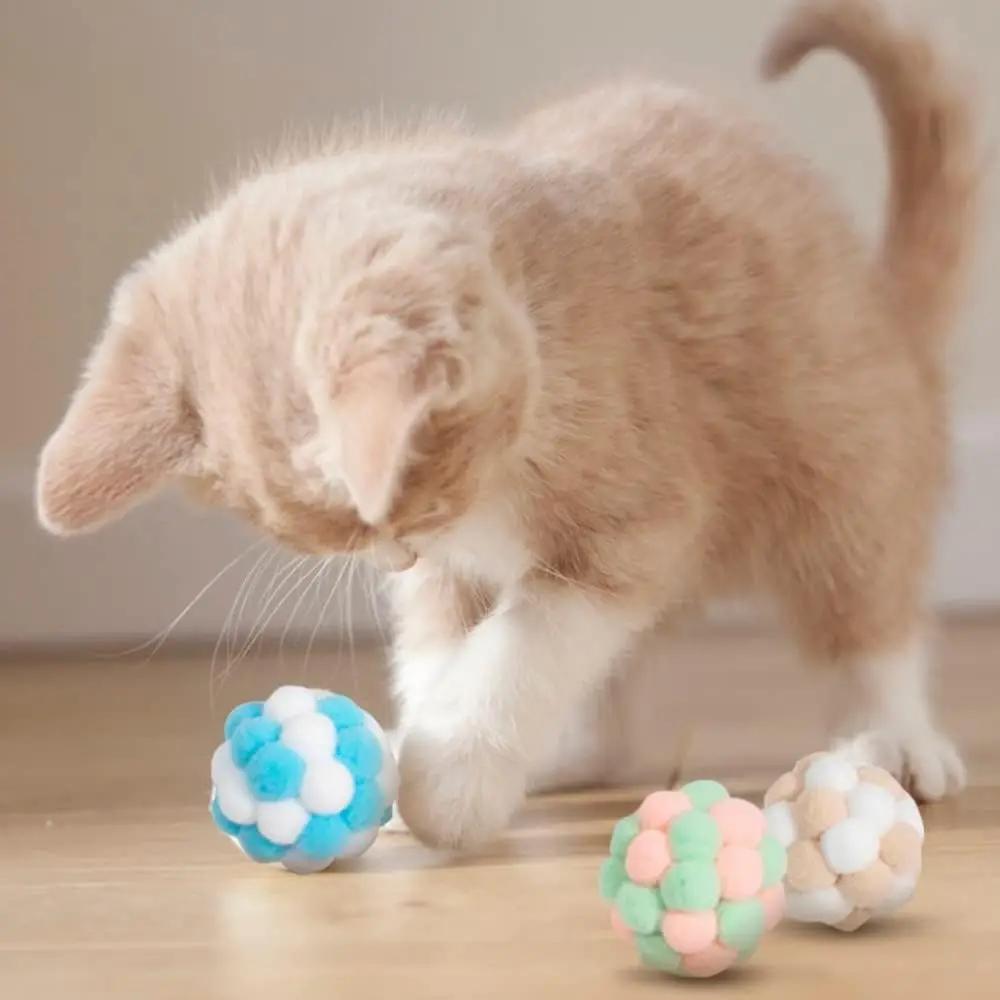 6pcs Cat Toys Colorful Handmade Bell Ball Elastic Plush Ball Interactive Playing Chase Kitten Pet Supplies Accessories