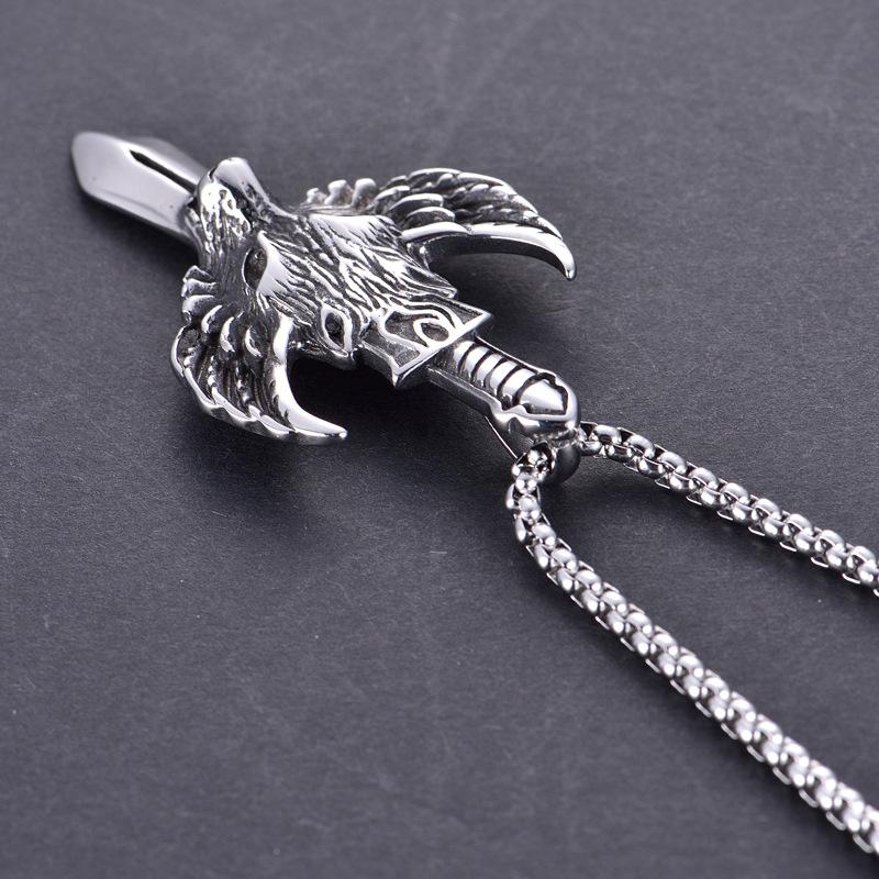 Кулон с головой волка и мечом, винтажное ожерелье, модное мужское ожерелье с преувеличенным крылатым волком
