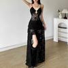 Summer Women's Solid Color Slim-fit High-waisted Fashion V-neck Halter Gauze Dress
