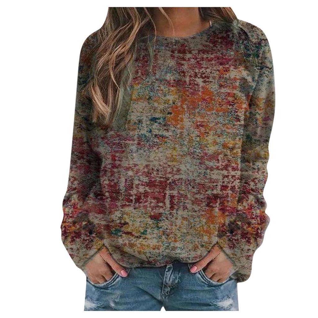 2020 Осень Женская Свободная Толстовка С Длинными Рукавами Круглый Вырез Принт