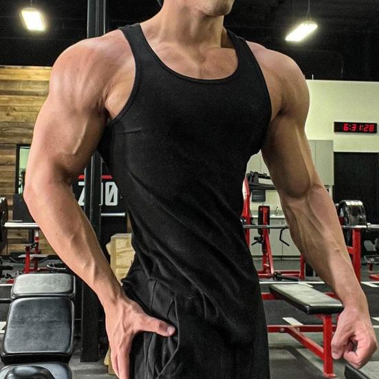 Мужской летний жилет с круглым вырезом без рукавов, облегающие майки с широкими бретелями, ребристый сплошной цвет, повседневный спортивный жилет, быстросохнущий фитнес-топ