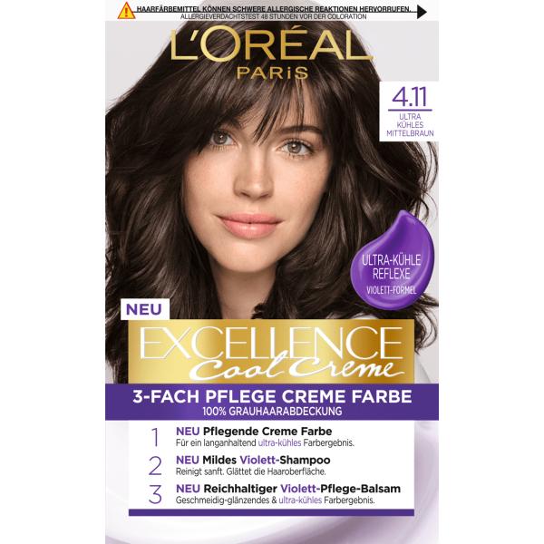 L'Oreal Excellence Cool Cream Краска для волос 4.11 Средне-коричневый 1-й