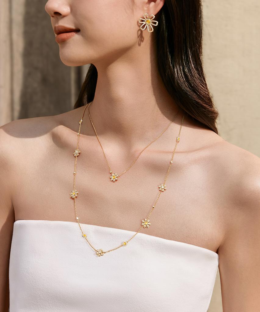 Lola Rose Daisy Citrine Cubic Layered Chain Necklace