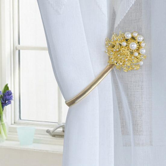 Rhinestone Flower Magnetic Curtain Buckle Tieback Holdback Drape Holder Decor
