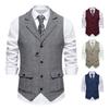 Men Suit Vest Lapel Sleeveless Single Breasted Slim Fit Waistcoat with Flap Pockets Solid Color Formal Business Vest Coat