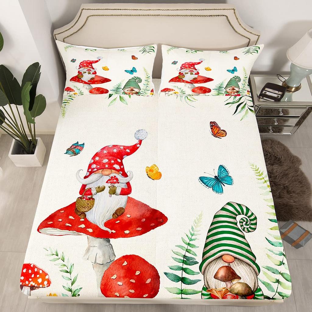 Red Mushroom Kawaii Comforter Set Twin Size Kids Bedding Set Botanical Plant Theme Print Quilt Bed Set for Boys Girls Adults