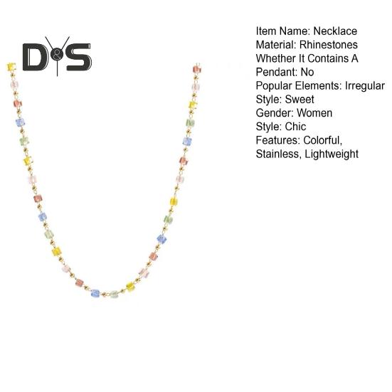 Women Necklace Beads Colorful Faux Crystal Electroplated Stainless Lightweight Cool Girl Pendant Necklace Birthday Gift Neck Jewelry