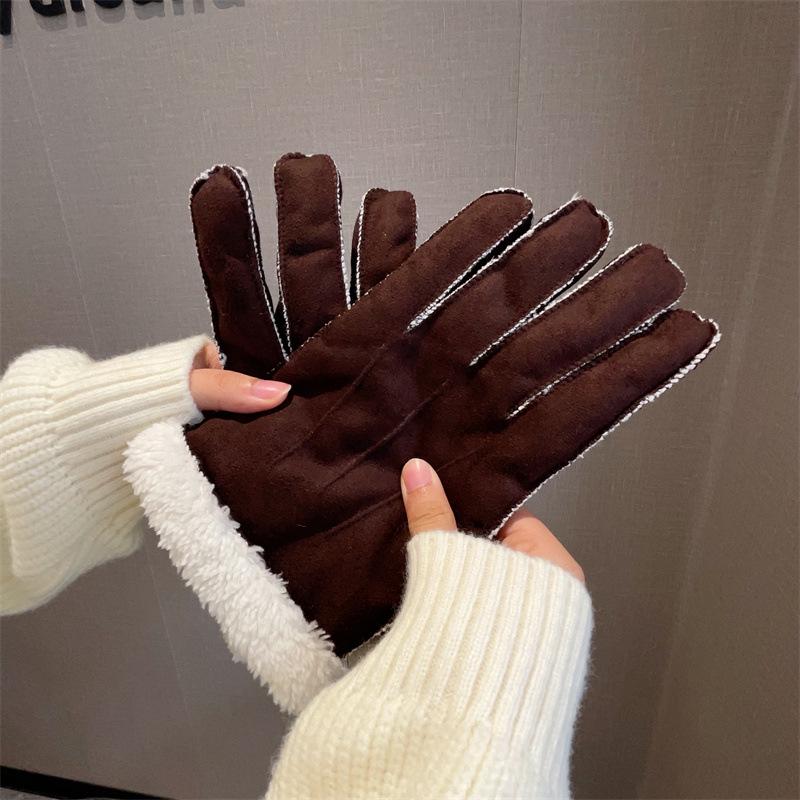 Зимние унисекс плюшевые ветрозащитные перчатки из искусственной овечьей шерсти для езды на велосипеде и вождения