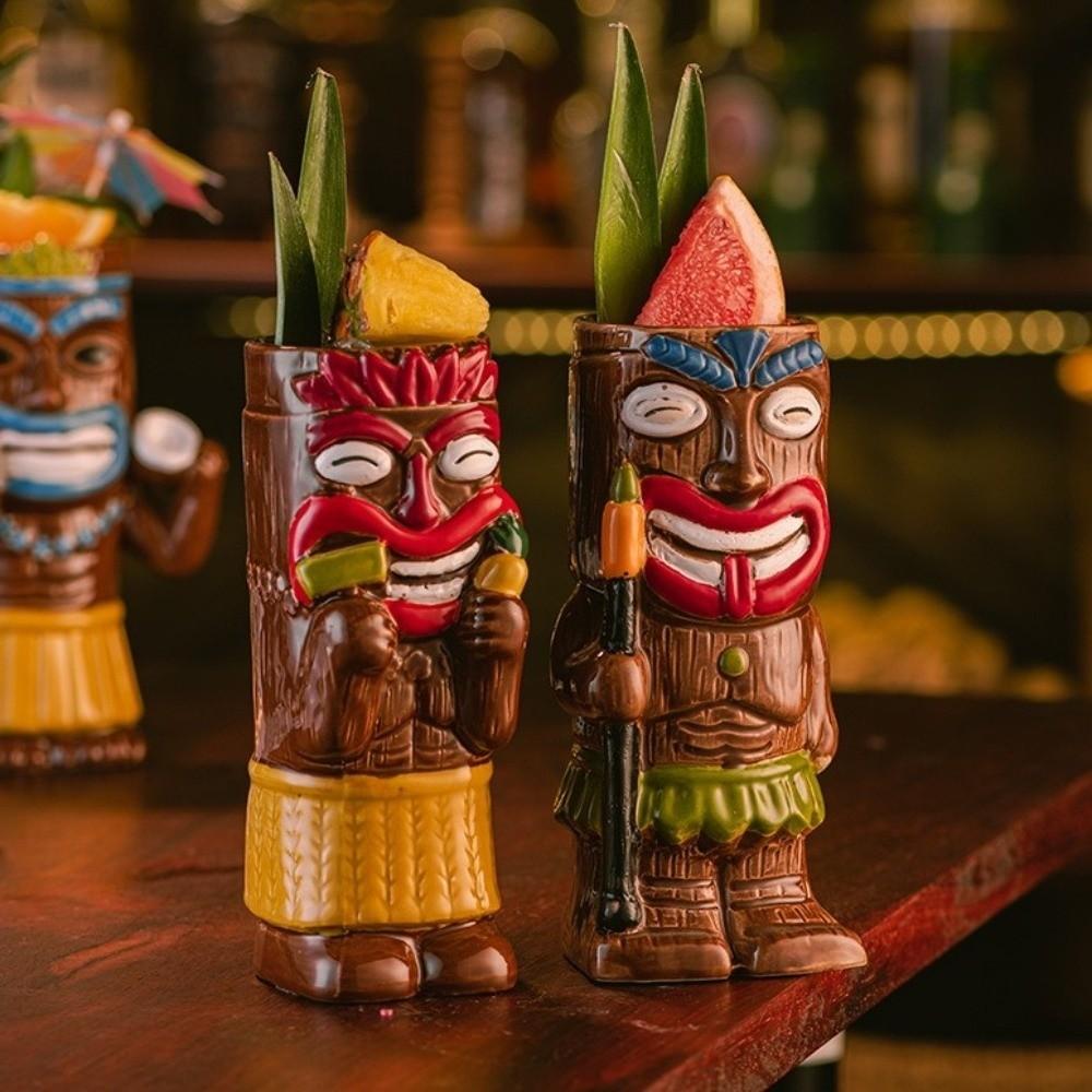 Ethnic Style Ceramic Tiki Mug Funny Beer Beverage Cup Creative Beach Theme Mug  Camp