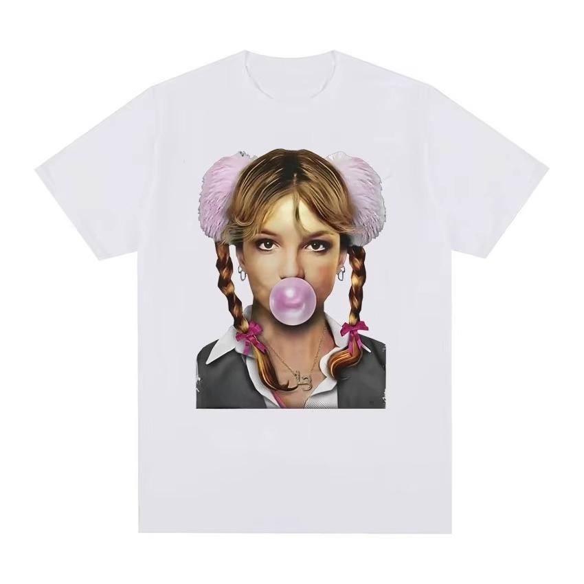 Summer Figure Bubble Gum Pattern Printed Tshirt For Unisex And Unisex Highquality Retro Pure Cotton Tshirt Round Neck Top