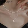 Square Double Layer Lava Picture Frame Stacked Necklace for Women Delicate Clavicle Chain Engagement Jewelry Gifts