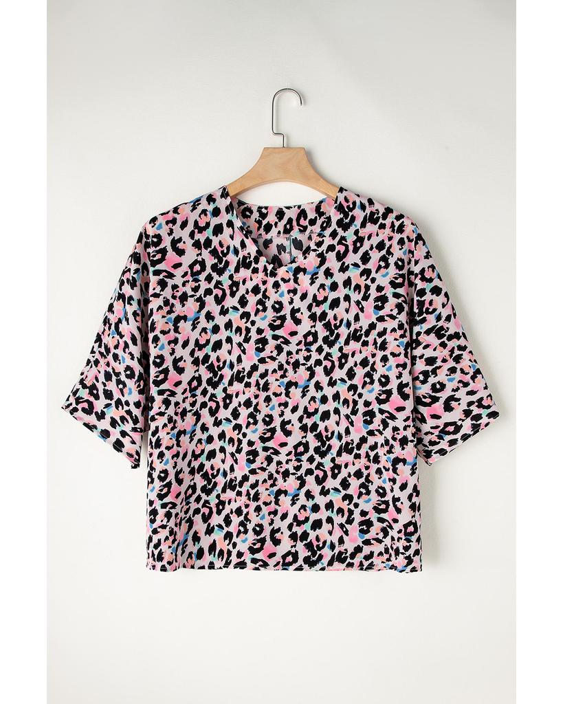 Azura Exchange Блузка большого размера с разноцветным леопардовым принтом и V-образным вырезом