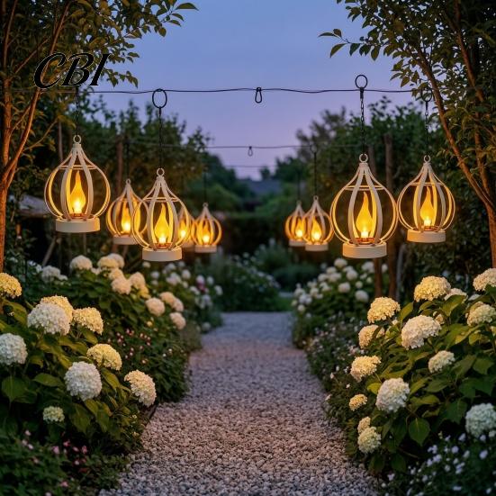 Realistic Bonfire Effect Lights Solar Flame Lantern, Garden Hanging Metal Outdoor Lanterns for Waterproof Lantern Patio Porch Yard Decor Powered