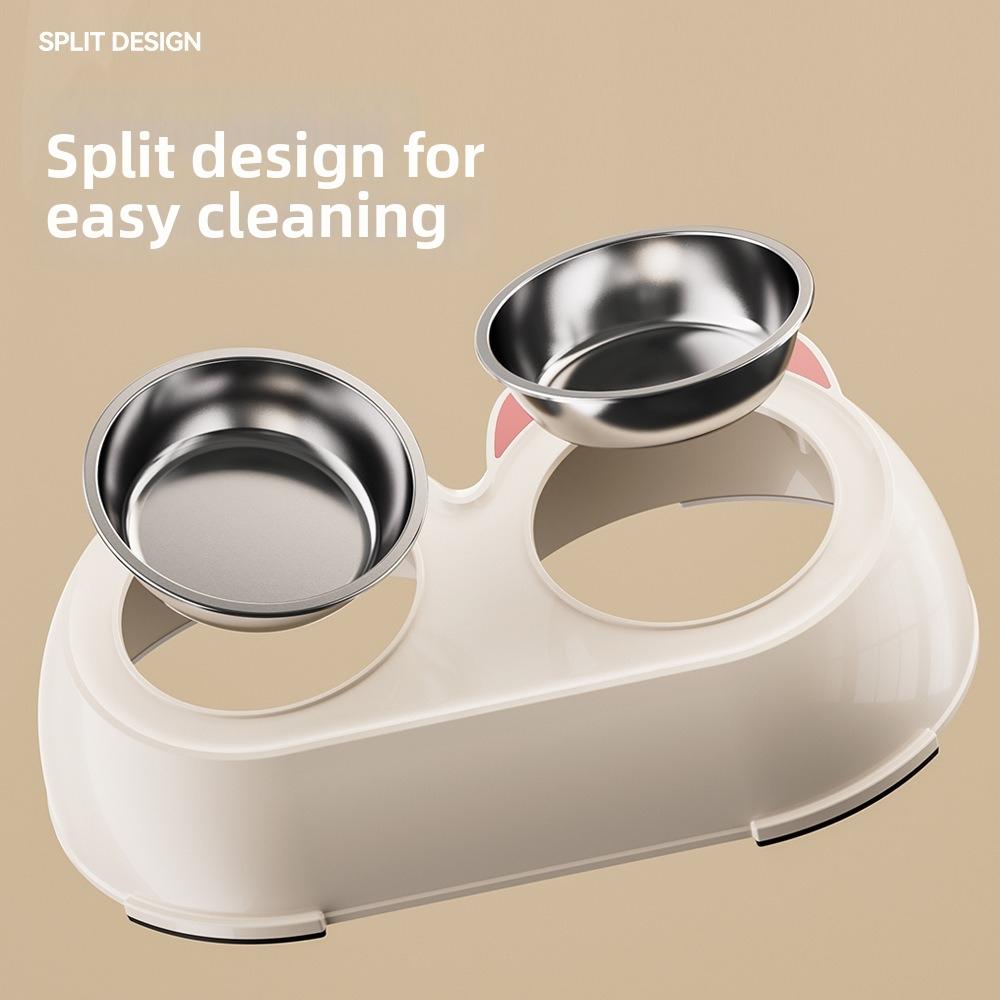 Plastic Cat Food Water Bowls Stainless Steel Pet Water Feeder Practical Pet Double Bowls Pet Food
