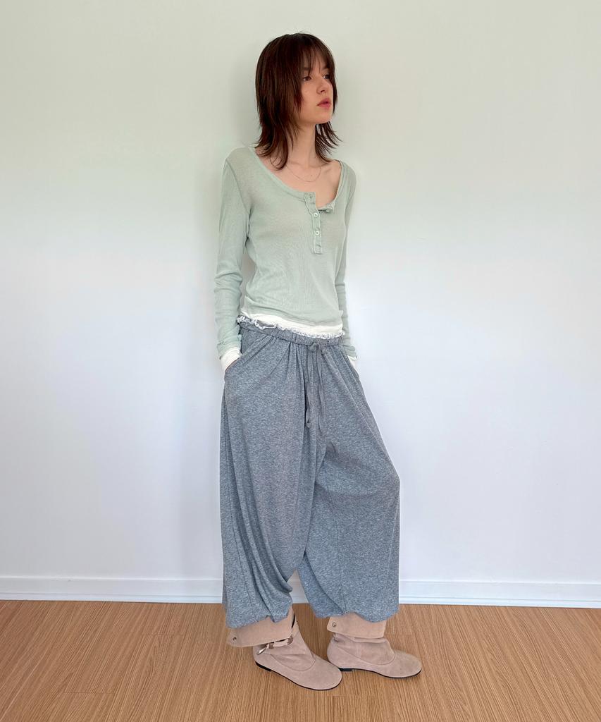 DIAGONAL Layered Henley Tee (Mint)