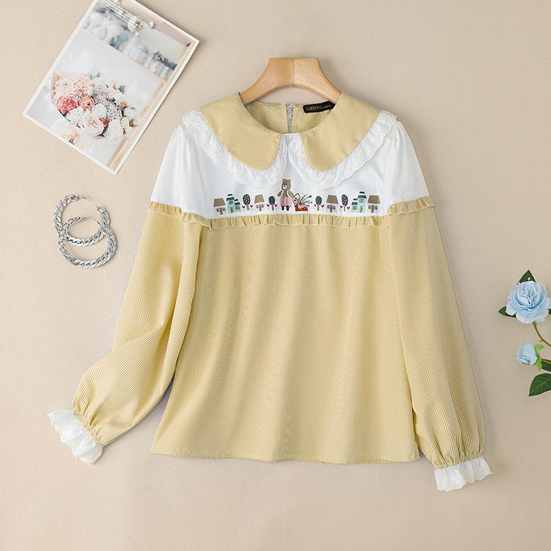 ZANZEA Женская повседневная блузка с длинным рукавом и воротником-стойкой в стиле пэчворк