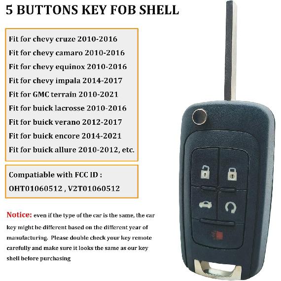 Замена корпуса брелока подходит для Chevy Cruze Malibu Equinox Sonic Impala GMC Terrain Buick Regal Lacrosse 2010 2011 2012 2013 2014 2015 2016