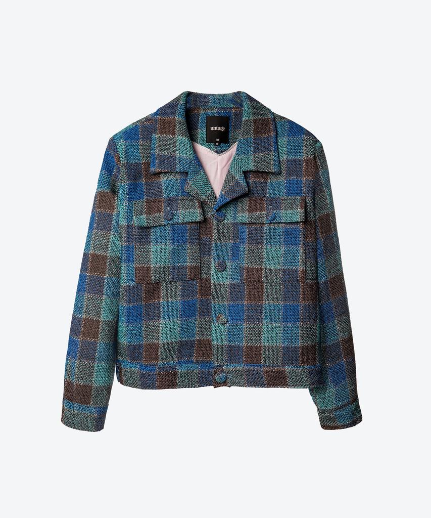 Untage Flap Pocket Check Tweed Jacket [Blue(Man)]_Uto-Fb09