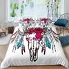 Bull Skull Duvet Cover Chic Feather Bedding Bohemian Exotic Branches Flower for Kids Teens Women Men Room Decoration Quilt Cover