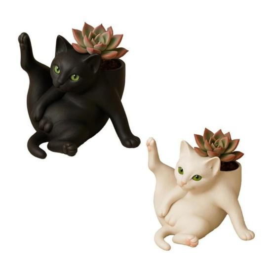 5/8-Inch Grooming Cat Planter Pot Playing Ball Cat Succulents Herb