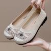 Breathable Hollow Mesh Women's Single Shoes Embroidered Shallow Mouth Mom's Shoes Lightweight and Comfortable Bean 2024