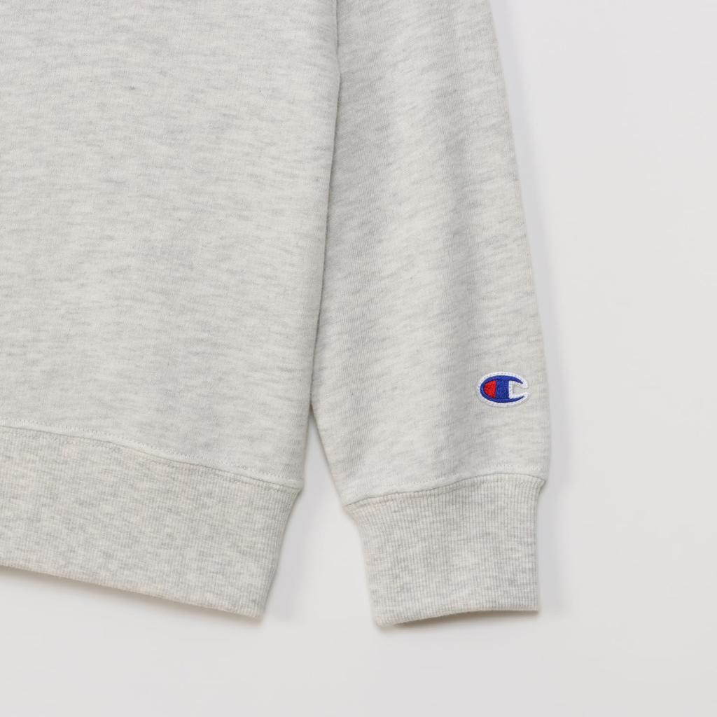 Kids Long Round Graphic Logo Crew Neck Boys Oatmeal [Champion] Sweatshirt, Sleeve, Neck, Fleece, Print, Sweatshirt, Casual, CK-Z001