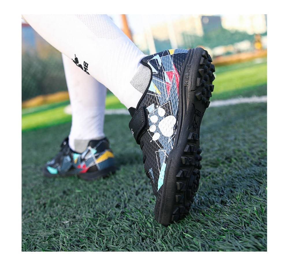 Kelme Kids' Soccer Shoes, Futsal Shoes, TF Velcro Training Shoes, Multicolor