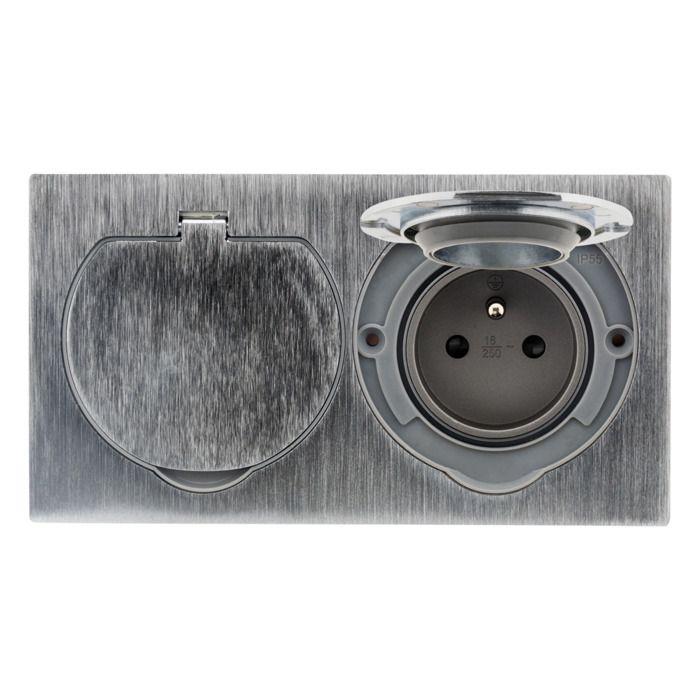 Prise de sol 16a 2p+t finition alu brossé - ip55 double - zenitech