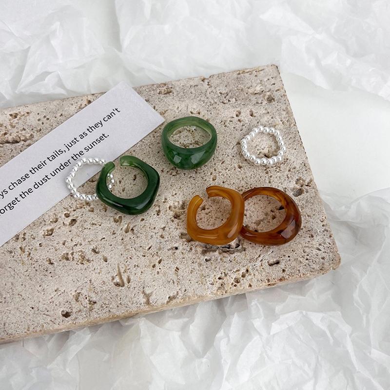 3 шт. новые винтажные красочные акриловые жемчужные кольца, набор геометрических темпераментных колец из смолы для женщин, корейские модные ювелирные изделия, подарки