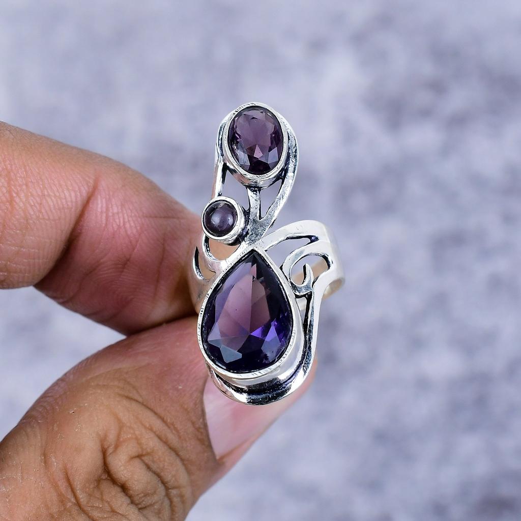 Amethyst Gemstone Handmade 925 Sterling Silver Jewelry Ring Size 7 M-2681