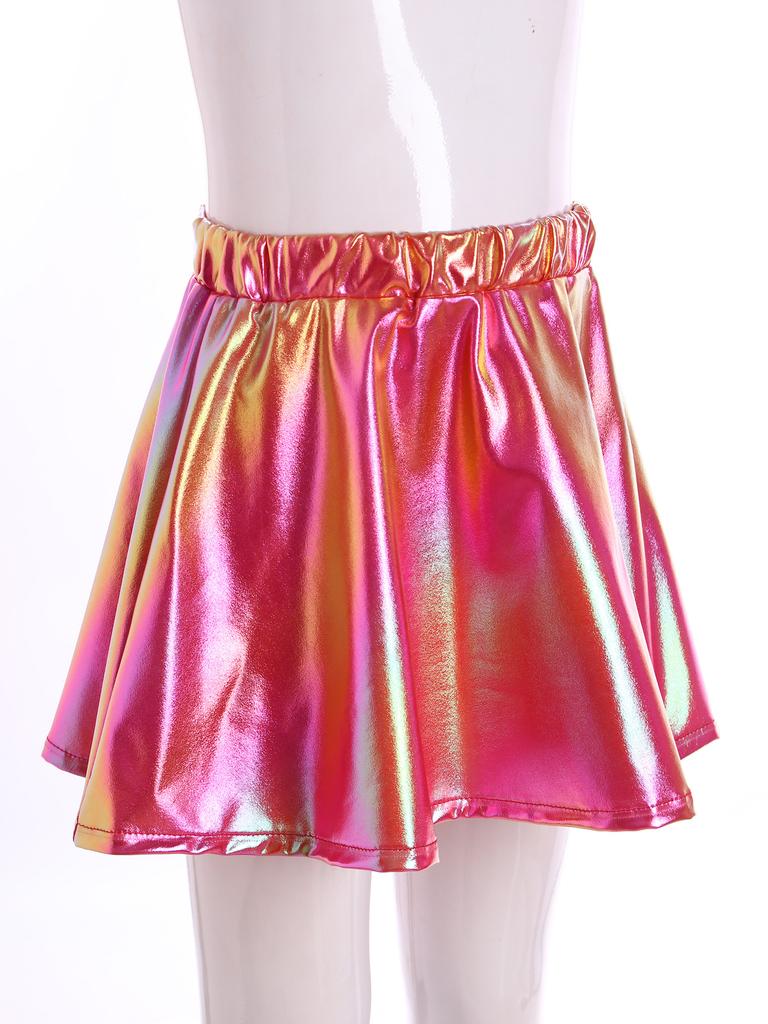 Девочки Металлическая Блестящая Юбка А-силуэта Эластичный Пояс Мини-юбка для Танцев Черлидинга Сценических Выступлений