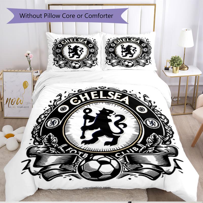 3pcs Duvet Cover Set (1*Duvet Cover + 2*Pillowcase, Without Core), Chelsea F.C Print Soft All‑Season Bedding Set, Home Bedroom Decor Gift