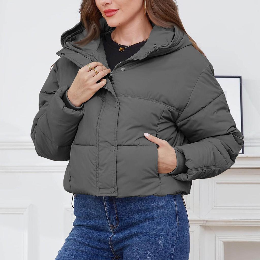 Женское однотонное короткое хлопковое пальто с длинным рукавом и высоким воротником, теплое свободное пальто