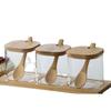 Glass Seasoning Jar Set with Wooden Spoon and Lid