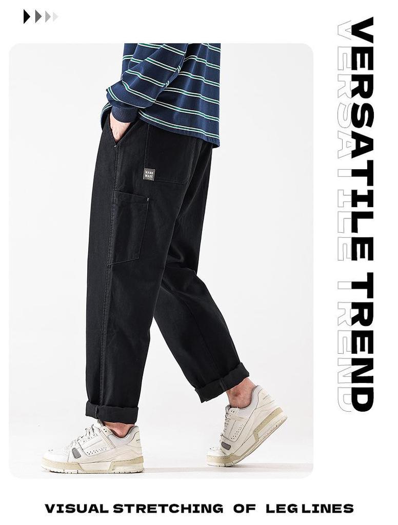 Мужские повседневные рабочие брюки свободного кроя в японском стиле с прямыми штанинами