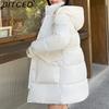 BITCED Plus Size Women's Mid-Length Winter Coat with Waist-Defining Hood, Oversized Pockets and Thickened Quilted Lining