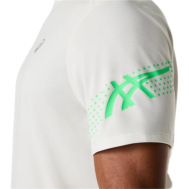 ASICS Running T-Shirts Men's Cream/Vibrant Green Moderate 2011D458-100