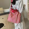 Women's Tote Bag Striped Canvas Casual Handbags For Ladies Simple Shopping Large Capacity Shopper School Shoulder Bag ARI