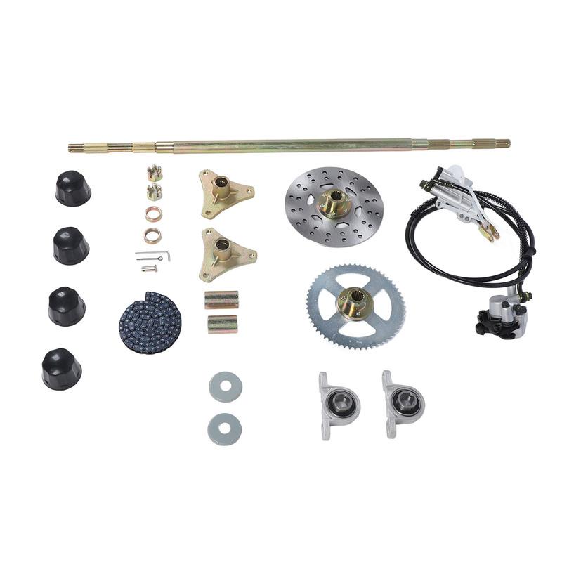 29in Axle Length Go Kart Rear Axle Sprocket Chain Brake Disc Caliper Wheel Hubs for Atomik Motowork DHZ 50cc 70cc 90cc ATV Quads