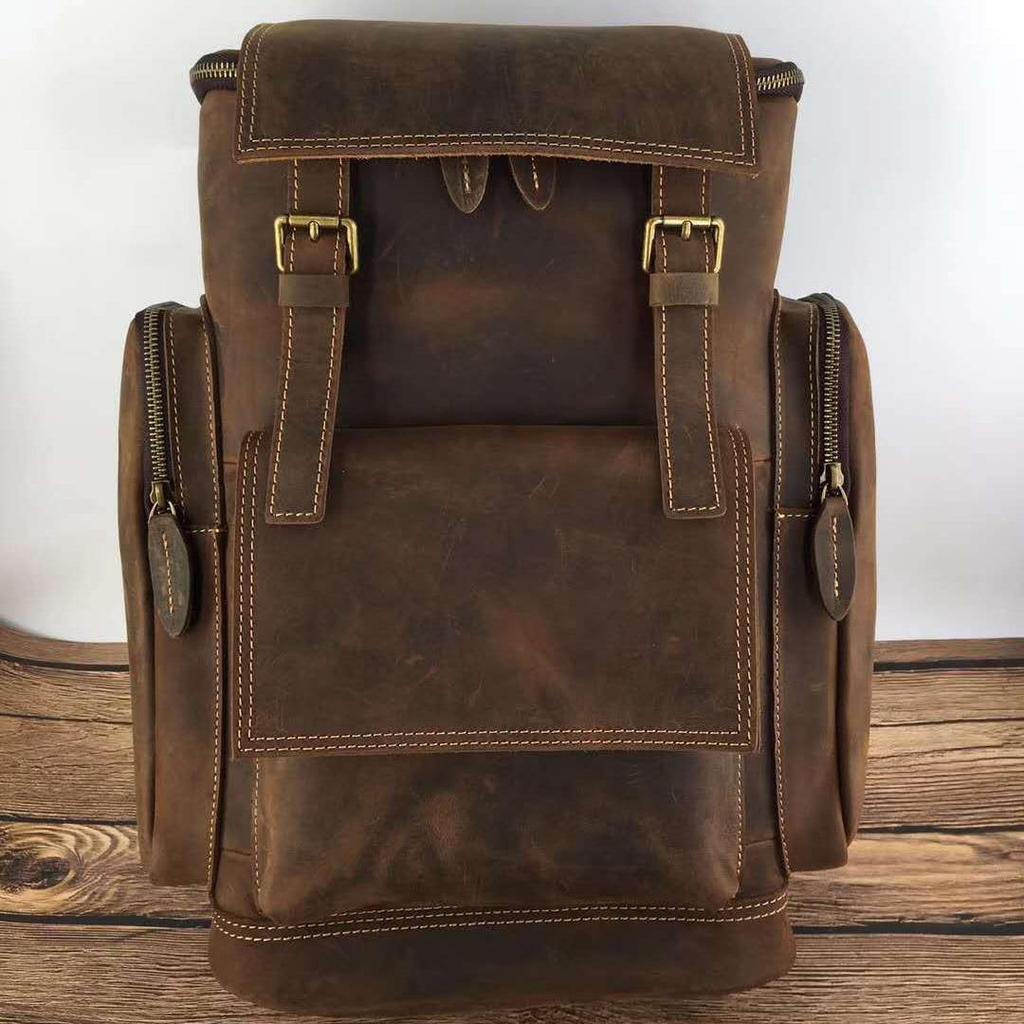 Genuine Crazy Horse Leather Backpack for Men and Women - Retro Cowhide Design