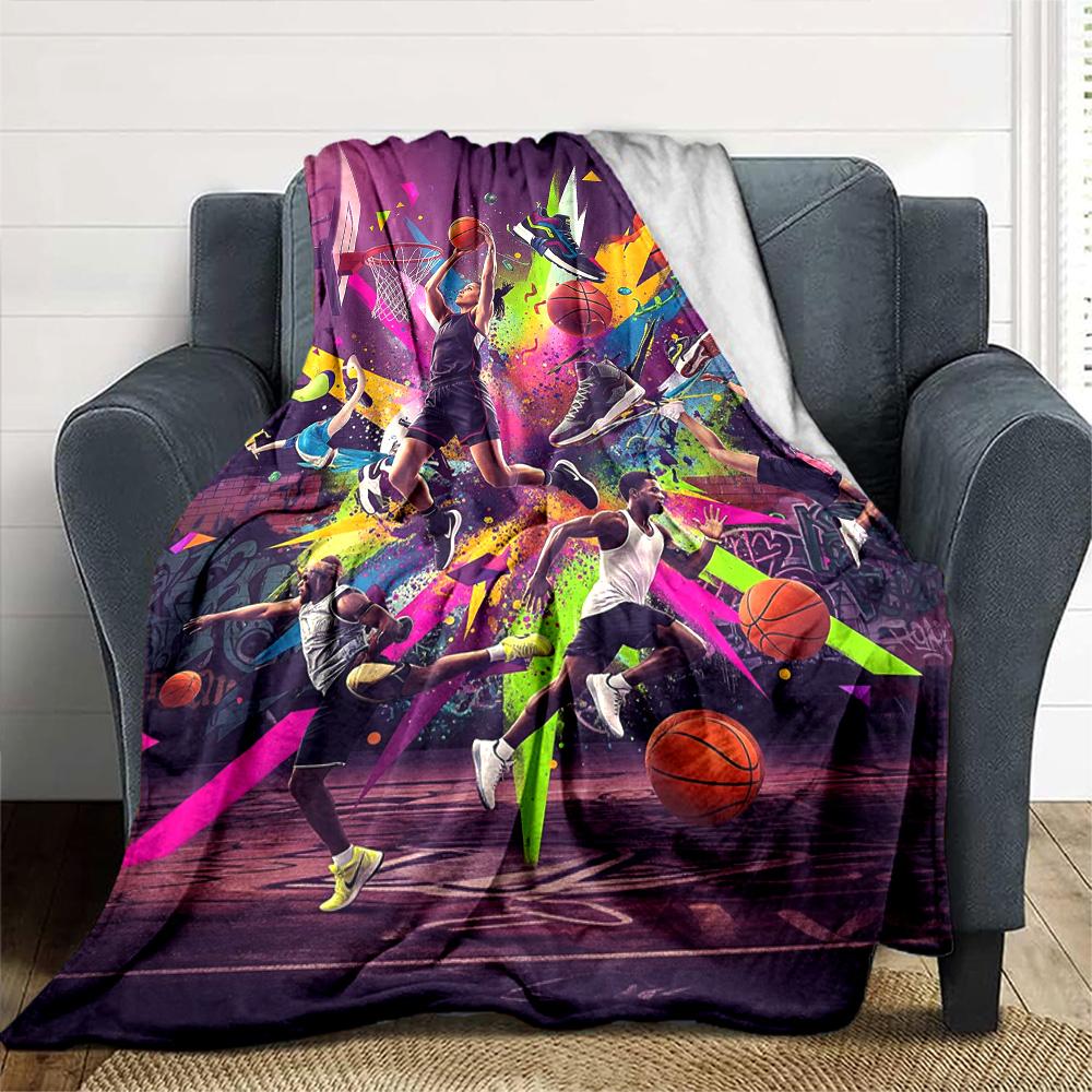 Colorful Graffiti Basketball Sport Print Flannel Fleece Blanket Athlete Theme Soft Warm Throw Blanket Sofa Couch Bedroom Home Decor Fan Gift