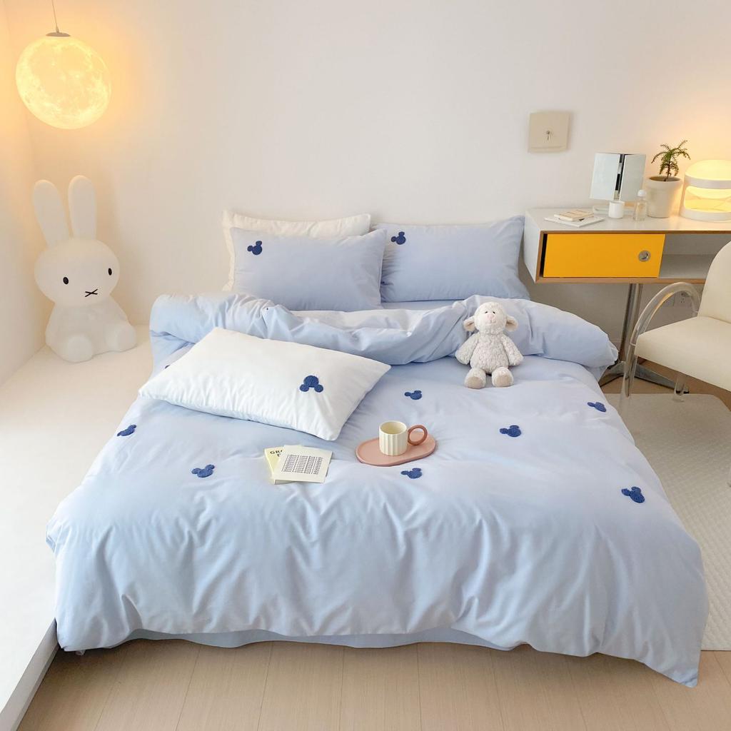 100% Чистый Хлопок Кровать Четыре предмета Простыня Пододеяльник Наволочка Приятный к коже и Дышащий Четыре сезона