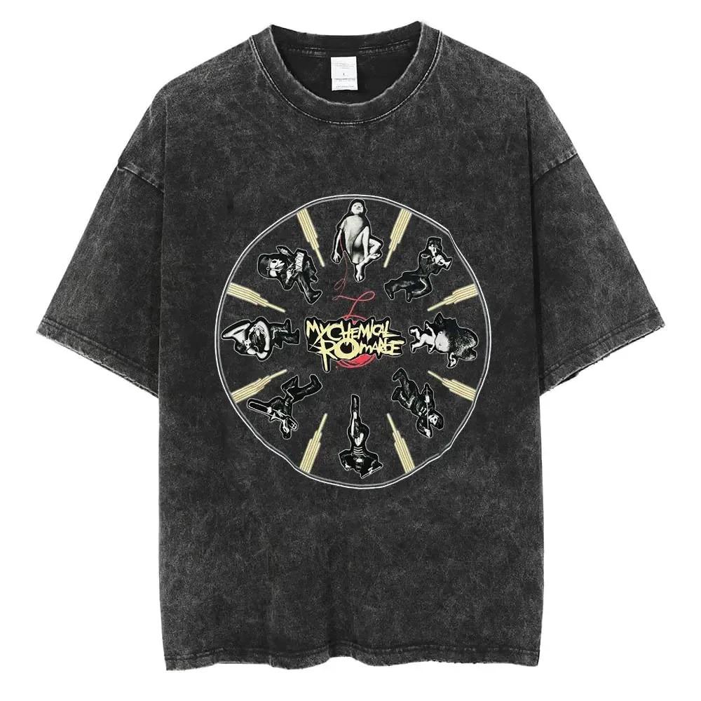 Футболки Rock Band My Chemical Romance Washed The Black Parade для мужчин и женщин в стиле панк с коротким рукавом, хлопковая футболка, свободные футболки