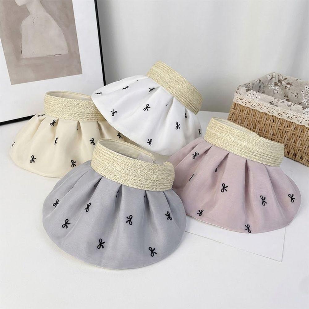 UV Protection Sun Visor Hat Empty Top Bucket Hat Fashion Women's Bow Sun Hat Summer Outdoor