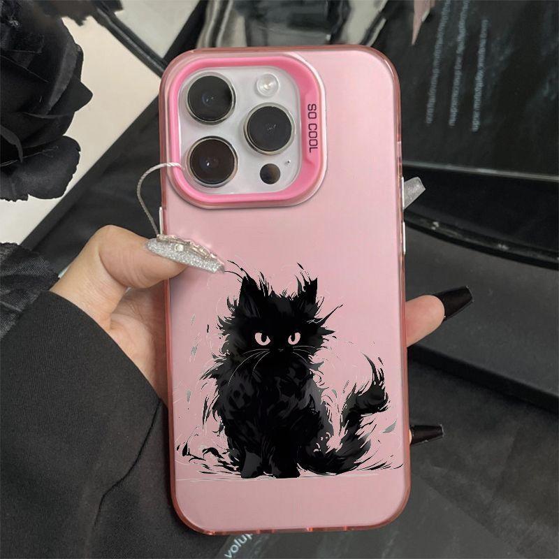 Милый маленький черный кот для чехла мобильного телефона iPhone 16 Pro Apple 15 простой стиль 14 противоударный 13/12/11 новый X