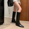 Женская обувь 2024 Сапоги женские до колена Элегантные современные сапоги Женские Швы Острый носок Средний каблук Обувь слипоны Женская
